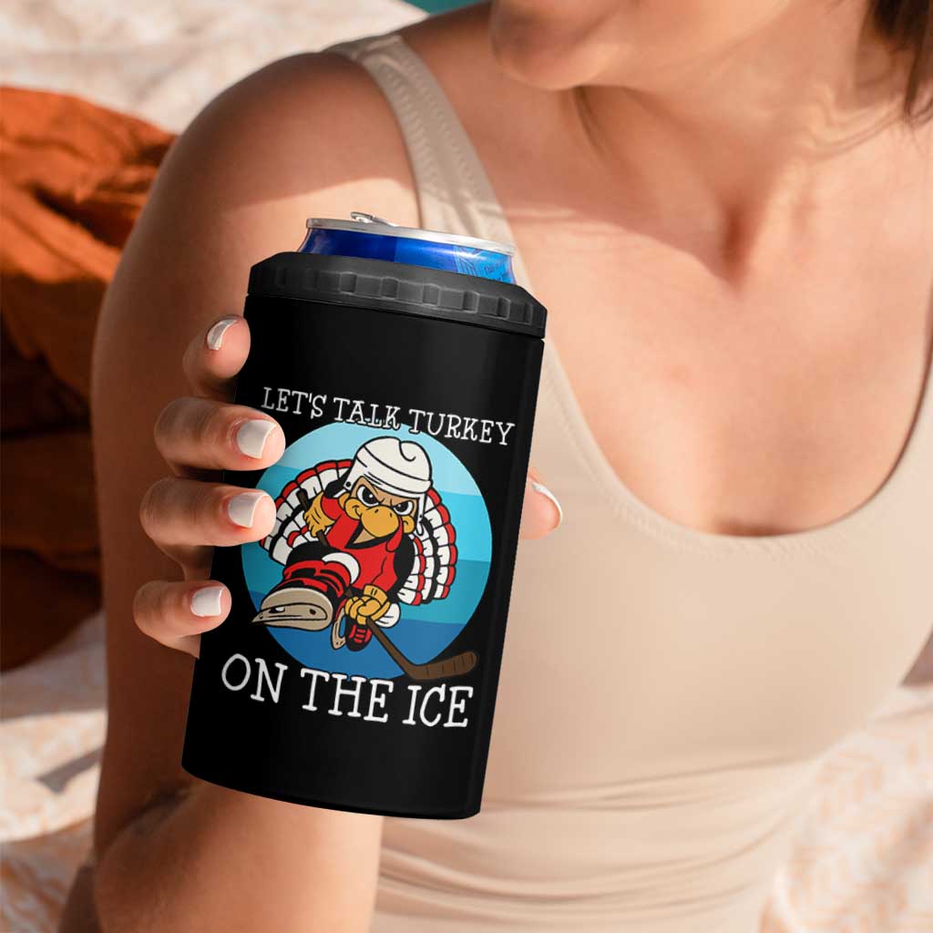 Lets Talk Turkey On The Ice 4 in 1 Can Cooler Tumbler Retro Ocean Blue Ice Hockey Gift - Wonder Print Shop