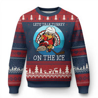 Lets Talk Turkey On The Ice Ugly Christmas Sweater Retro Ocean Blue Ice Hockey Gift - Wonder Print Shop