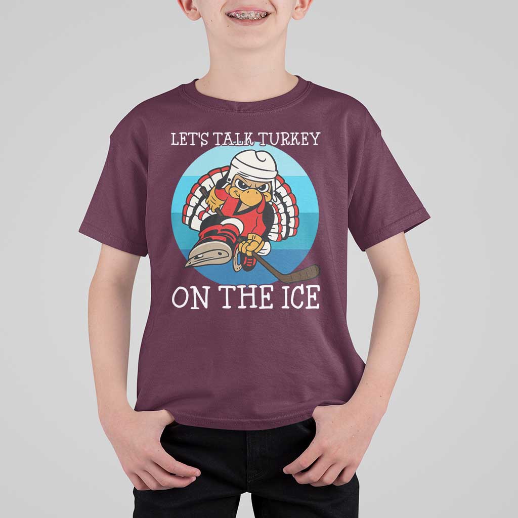 Lets Talk Turkey On The Ice T Shirt For Kid Retro Ocean Blue Ice Hockey Gift - Wonder Print Shop