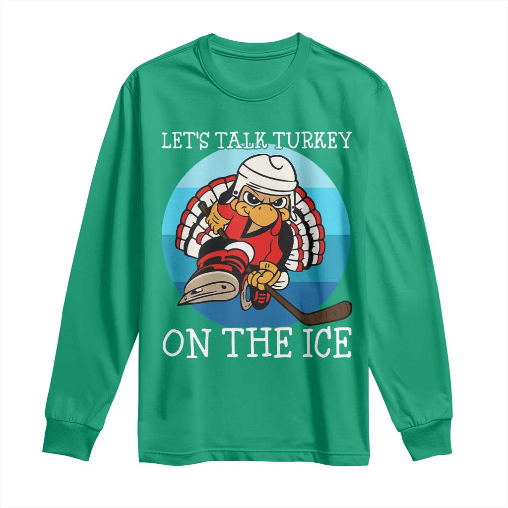 Lets Talk Turkey On The Ice Long Sleeve Shirt Retro Ocean Blue Ice Hockey Gift - Wonder Print Shop