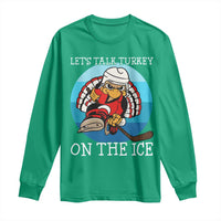 Lets Talk Turkey On The Ice Long Sleeve Shirt Retro Ocean Blue Ice Hockey Gift - Wonder Print Shop