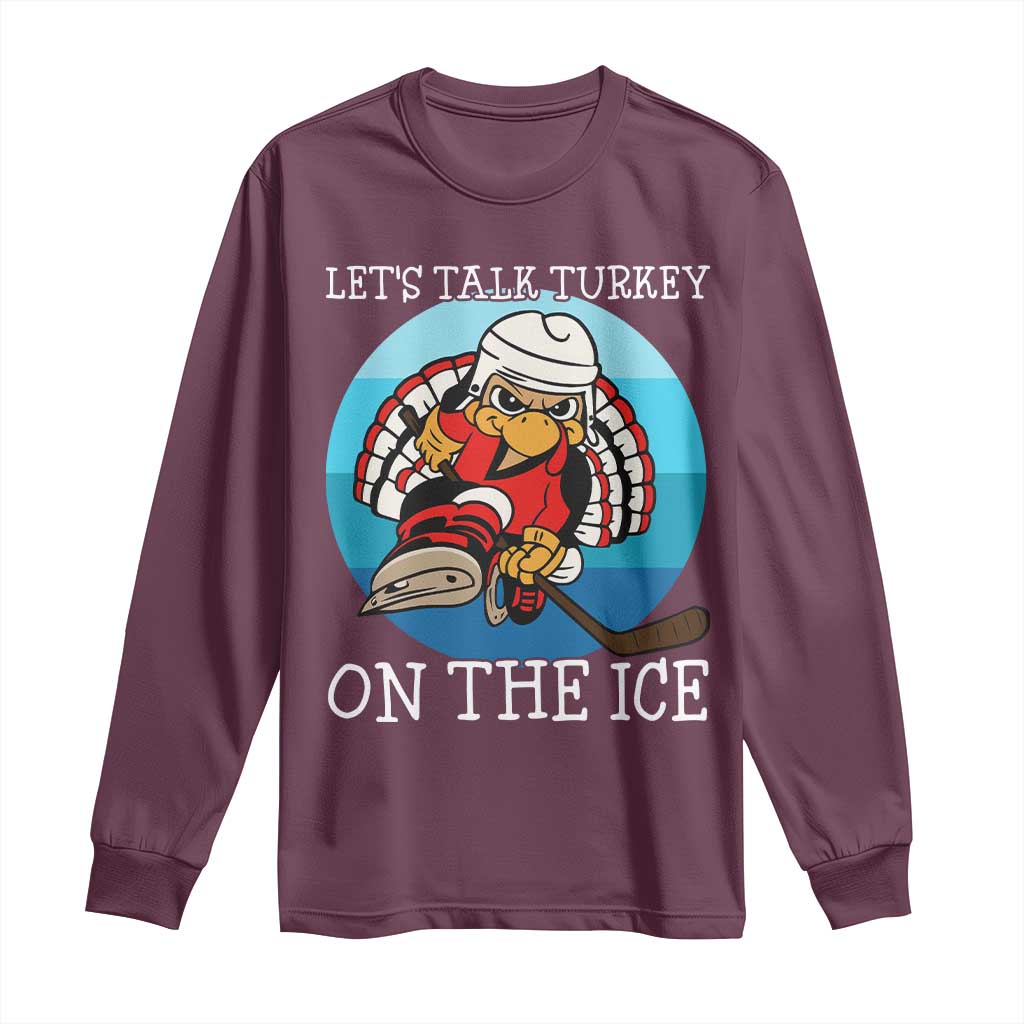 Lets Talk Turkey On The Ice Long Sleeve Shirt Retro Ocean Blue Ice Hockey Gift - Wonder Print Shop