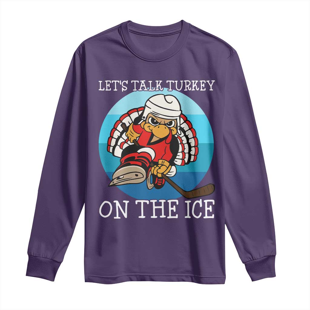 Lets Talk Turkey On The Ice Long Sleeve Shirt Retro Ocean Blue Ice Hockey Gift - Wonder Print Shop
