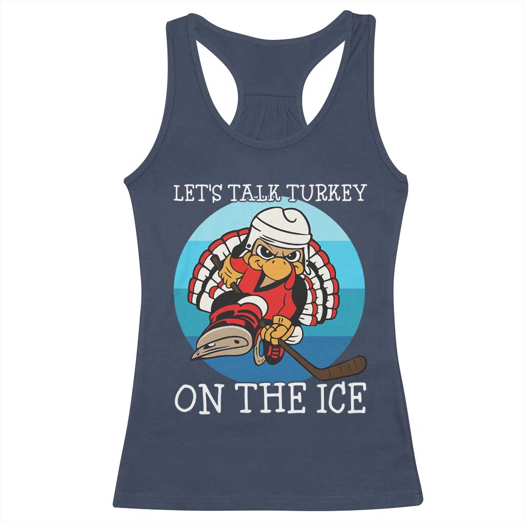 Lets Talk Turkey On The Ice Racerback Tank Top Retro Ocean Blue Ice Hockey Gift - Wonder Print Shop