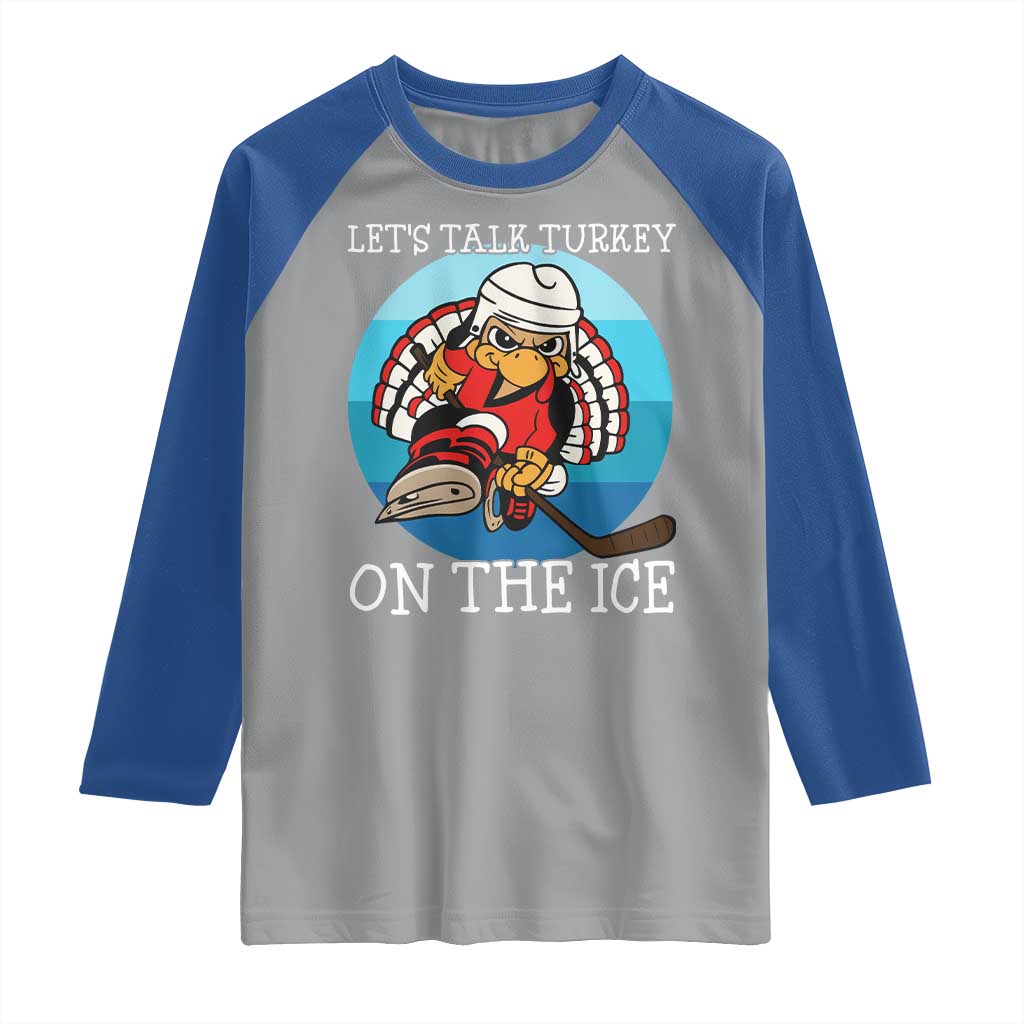 Lets Talk Turkey On The Ice Raglan Shirt Retro Ocean Blue Ice Hockey Gift - Wonder Print Shop