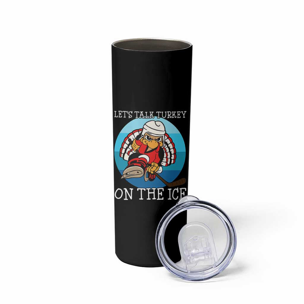 Lets Talk Turkey On The Ice Skinny Tumbler Retro Ocean Blue Ice Hockey Gift - Wonder Print Shop