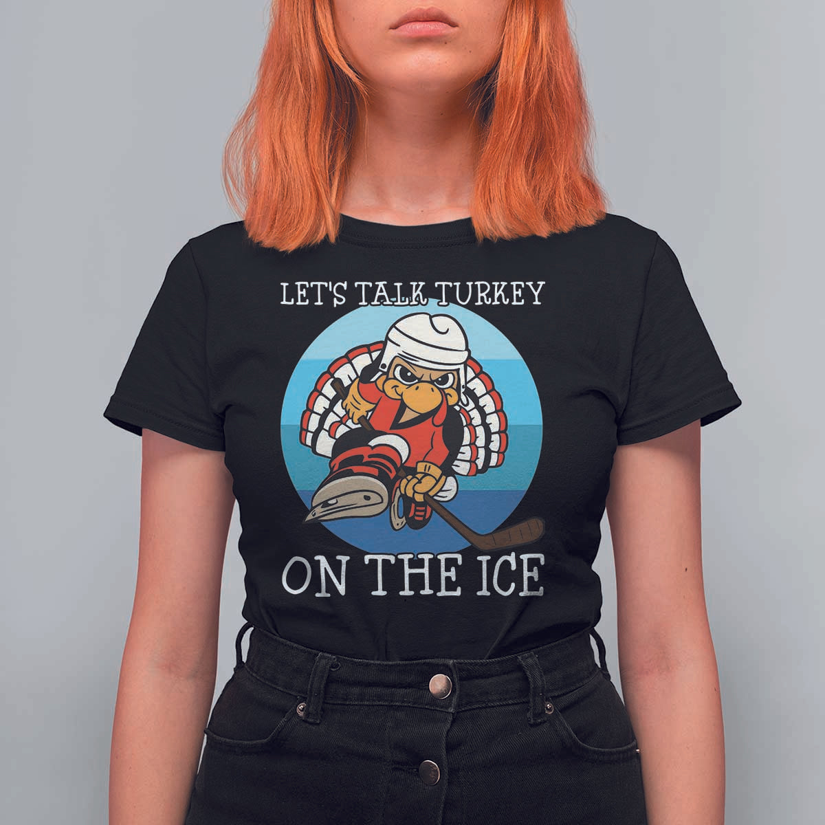 Lets Talk Turkey On The Ice T Shirt For Women Retro Ocean Blue Ice Hockey Gift - Wonder Print Shop