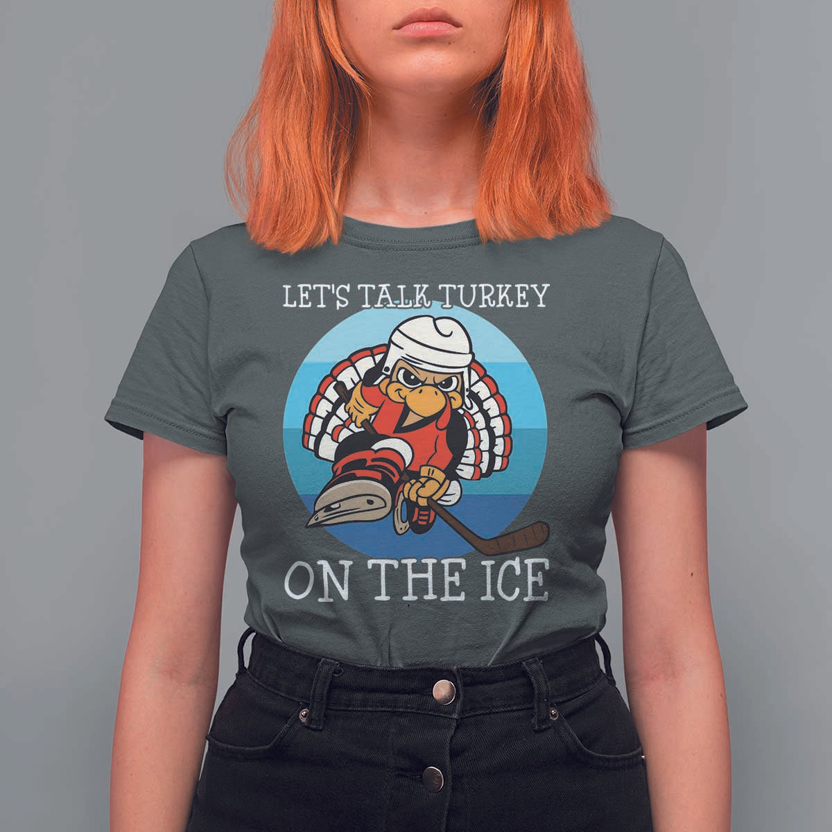 Lets Talk Turkey On The Ice T Shirt For Women Retro Ocean Blue Ice Hockey Gift - Wonder Print Shop