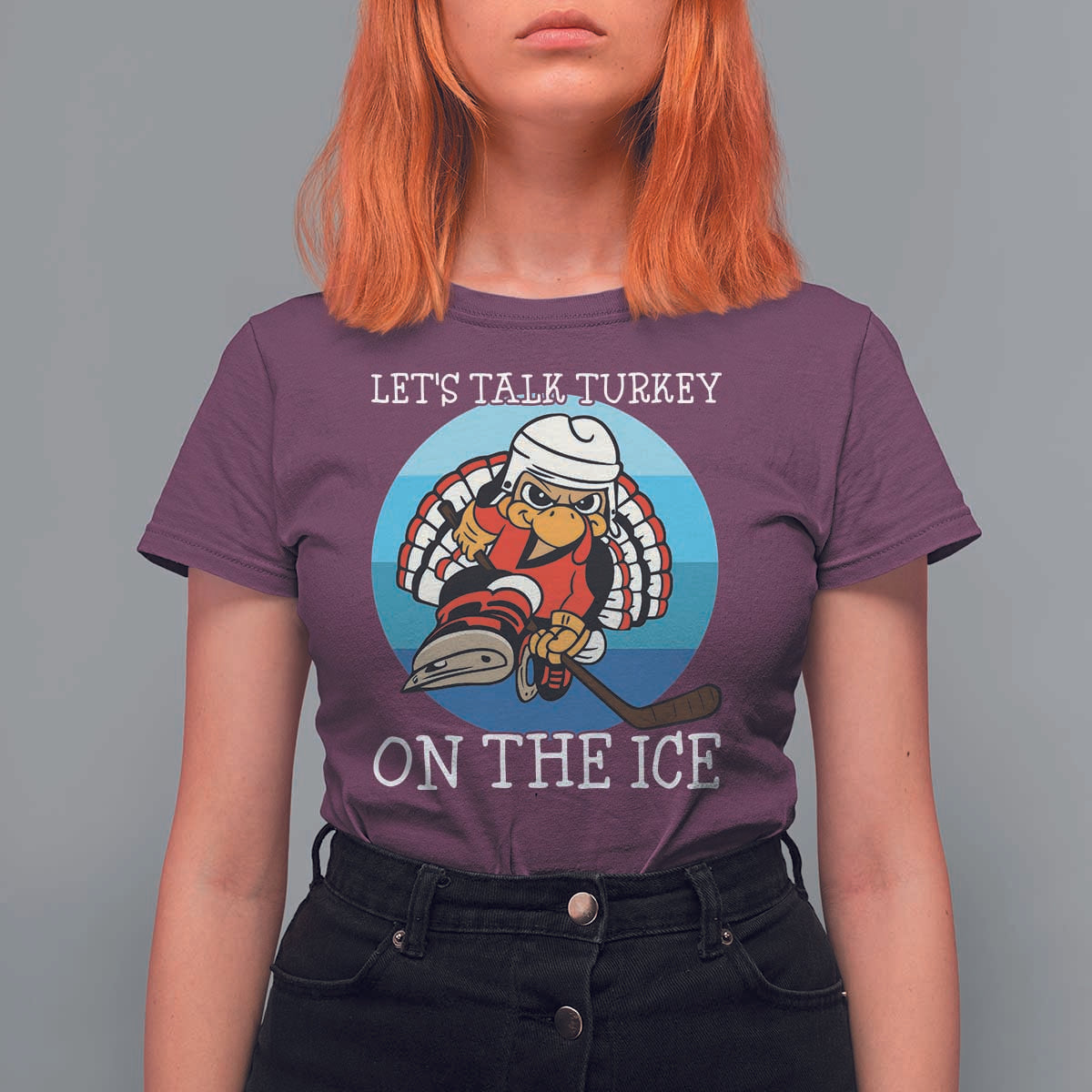 Lets Talk Turkey On The Ice T Shirt For Women Retro Ocean Blue Ice Hockey Gift - Wonder Print Shop