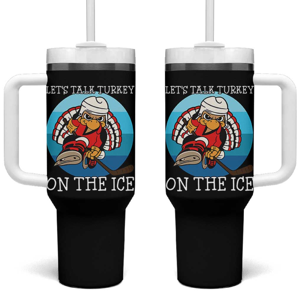 Lets Talk Turkey On The Ice Tumbler With Handle Retro Ocean Blue Ice Hockey Gift - Wonder Print Shop