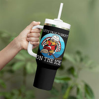 Lets Talk Turkey On The Ice Tumbler With Handle Retro Ocean Blue Ice Hockey Gift - Wonder Print Shop