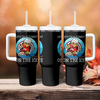 Lets Talk Turkey On The Ice Tumbler With Handle Retro Ocean Blue Ice Hockey Gift - Wonder Print Shop