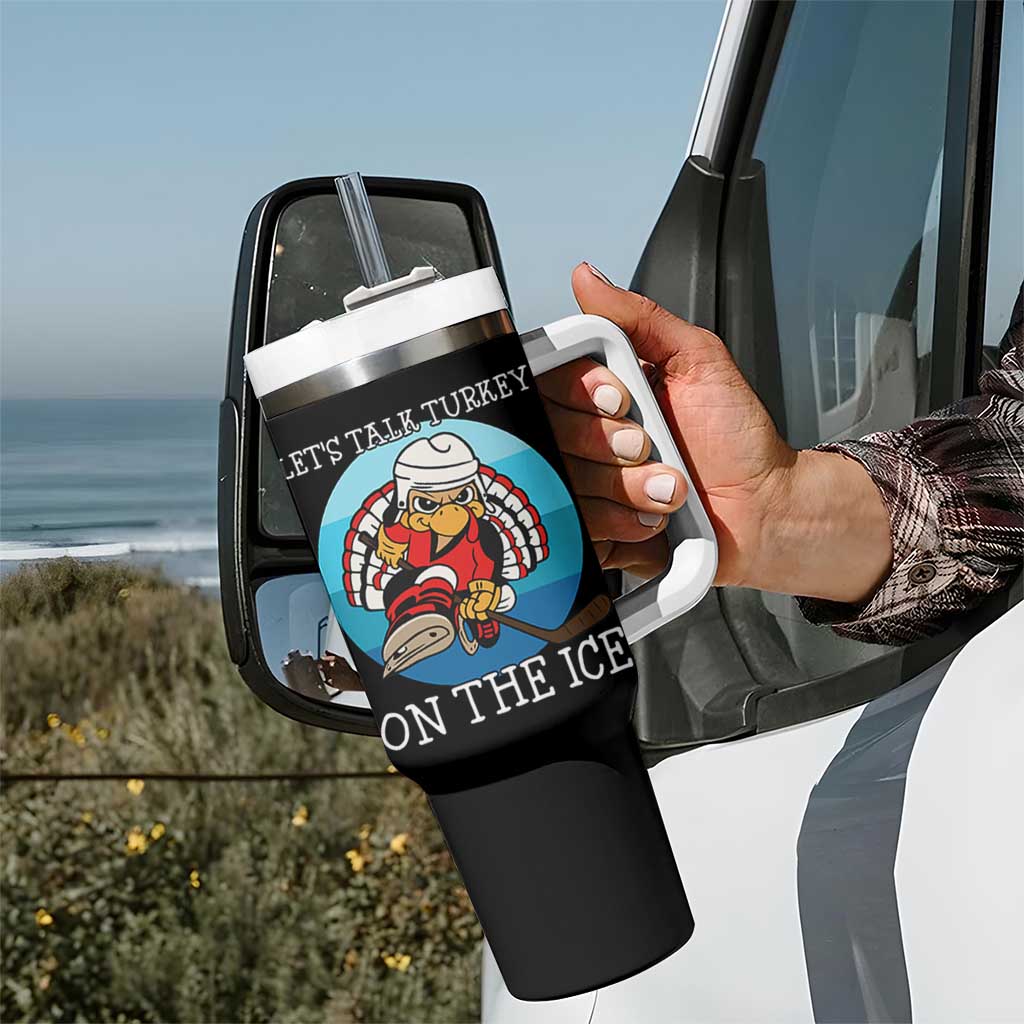 Lets Talk Turkey On The Ice Tumbler With Handle Retro Ocean Blue Ice Hockey Gift - Wonder Print Shop