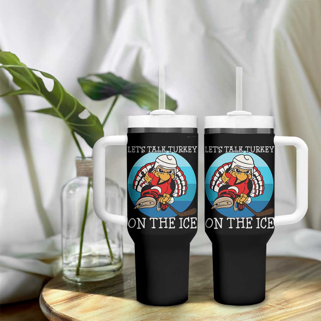 Lets Talk Turkey On The Ice Tumbler With Handle Retro Ocean Blue Ice Hockey Gift - Wonder Print Shop