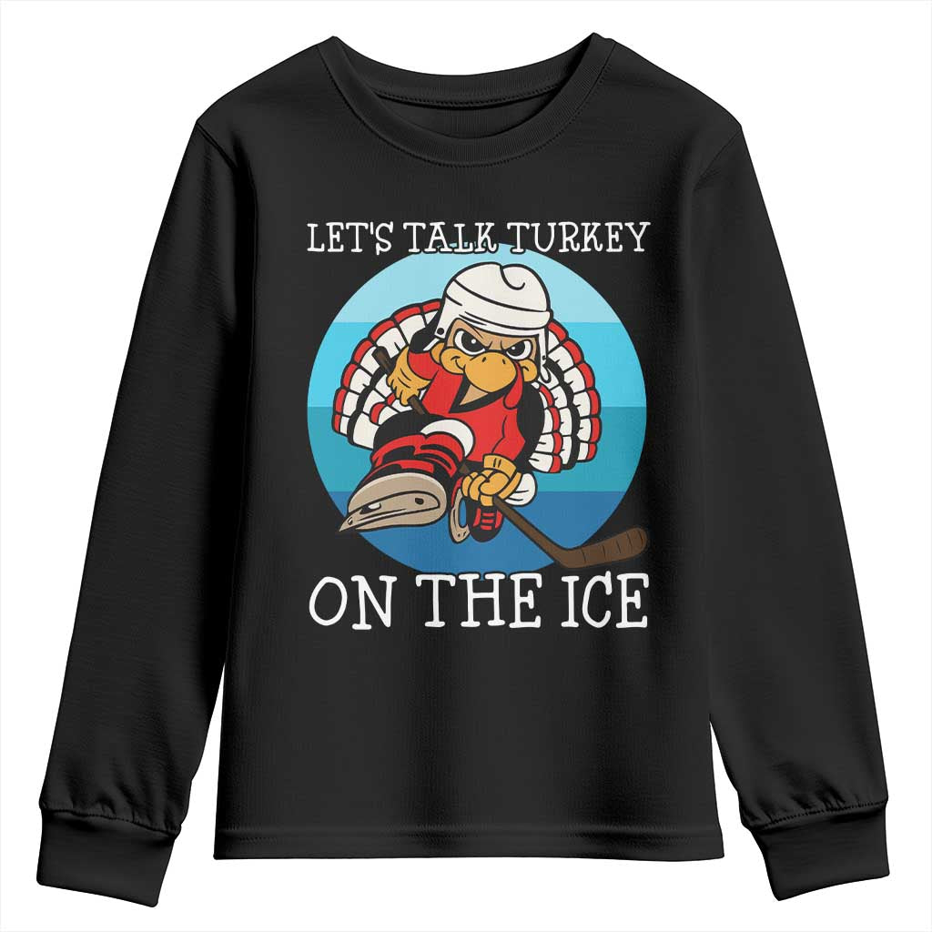 Lets Talk Turkey On The Ice Youth Sweatshirt Retro Ocean Blue Ice Hockey Gift - Wonder Print Shop
