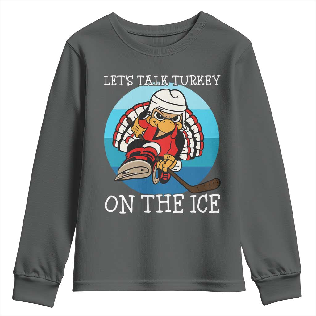 Lets Talk Turkey On The Ice Youth Sweatshirt Retro Ocean Blue Ice Hockey Gift - Wonder Print Shop