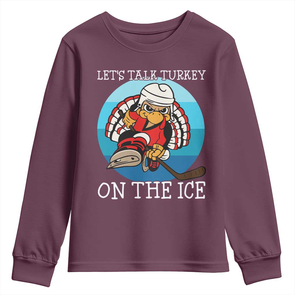 Lets Talk Turkey On The Ice Youth Sweatshirt Retro Ocean Blue Ice Hockey Gift - Wonder Print Shop