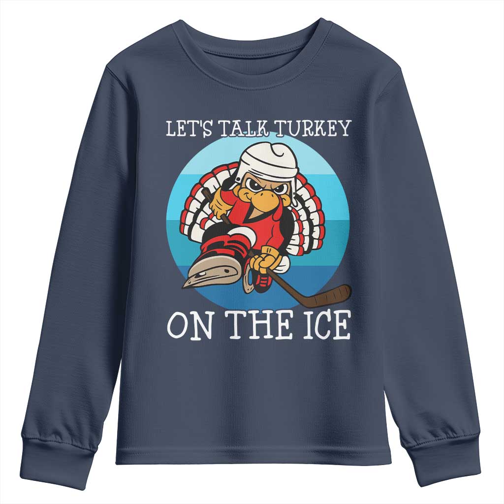 Lets Talk Turkey On The Ice Youth Sweatshirt Retro Ocean Blue Ice Hockey Gift - Wonder Print Shop
