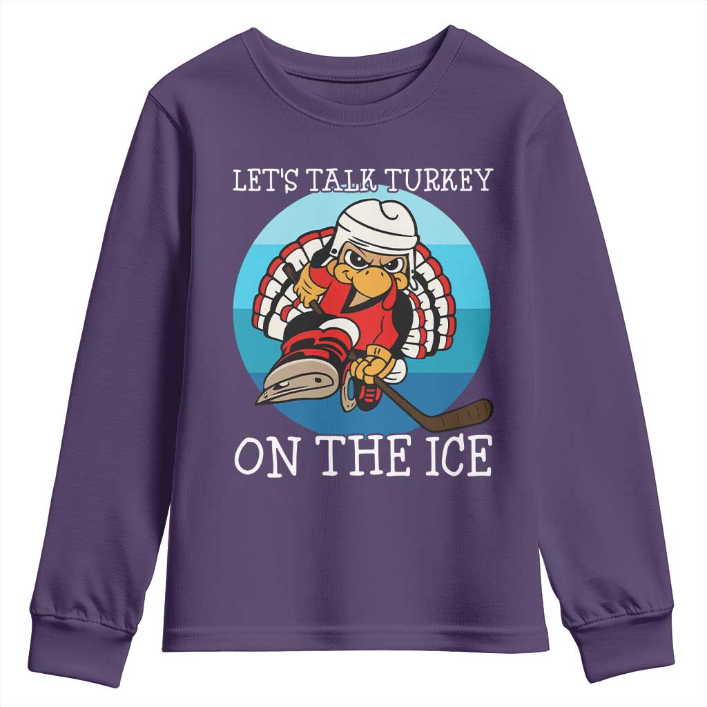 Lets Talk Turkey On The Ice Youth Sweatshirt Retro Ocean Blue Ice Hockey Gift - Wonder Print Shop