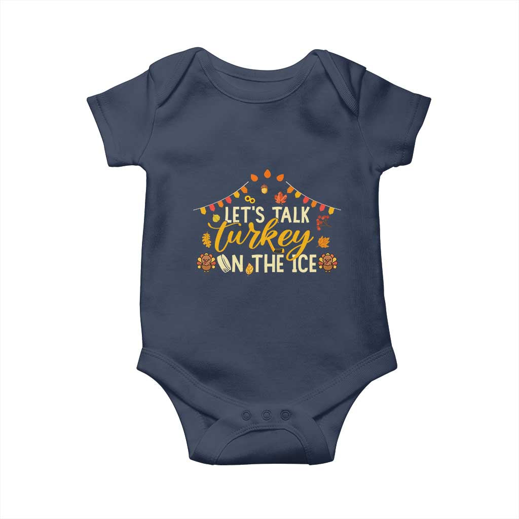 Funny Thanksgiving Ice Hockey Gift Baby Onesie Lets Talk Turkey On The Ice - Wonder Print Shop