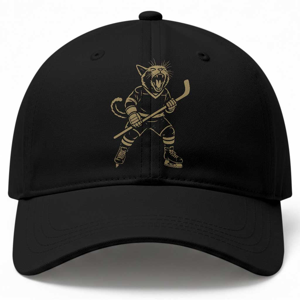 Vintage Cat Playing Hockey Baseball Cap Kitten Lover Player Gift