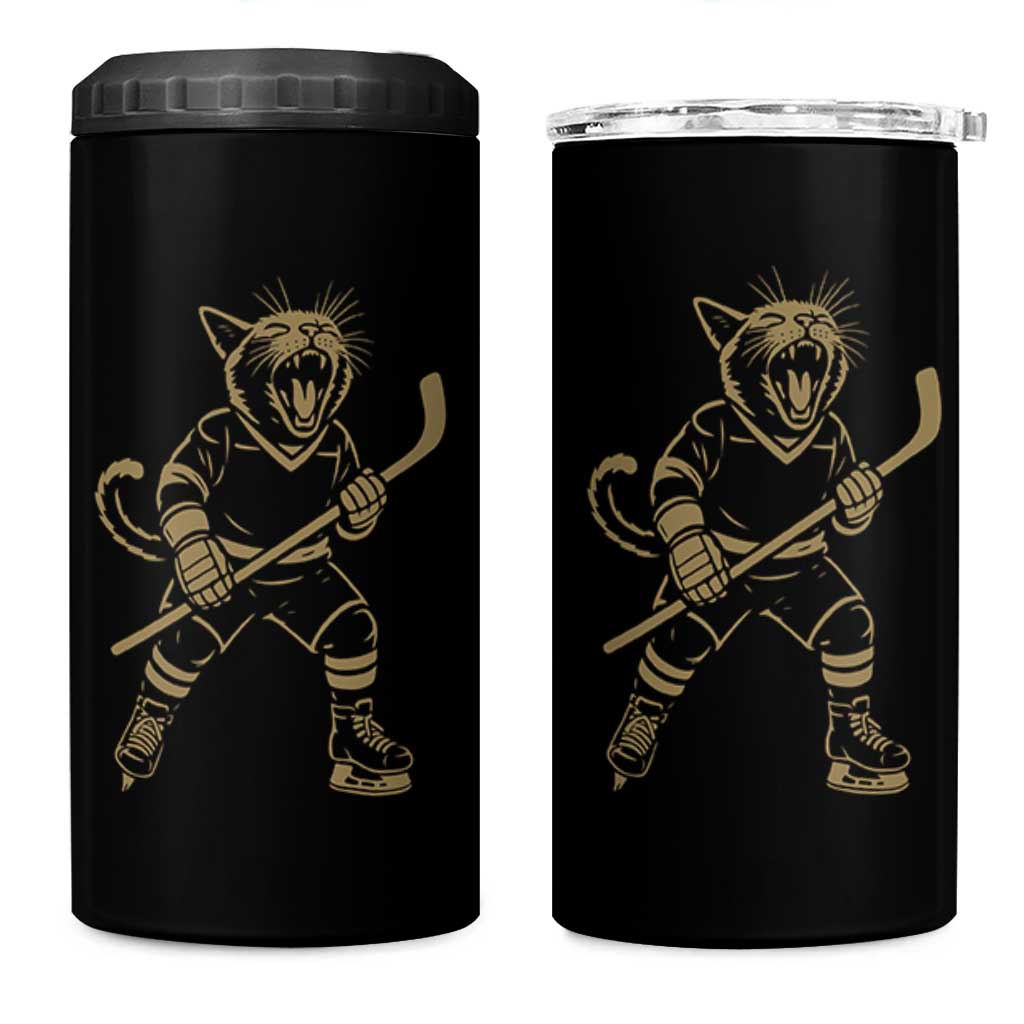 Vintage Cat Playing Hockey 4 in 1 Can Cooler Tumbler Kitten Lover Player Gift - Wonder Print Shop