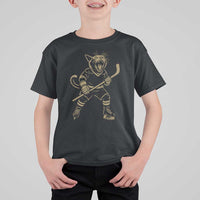 Vintage Cat Playing Hockey T Shirt For Kid Kitten Lover Player Gift - Wonder Print Shop
