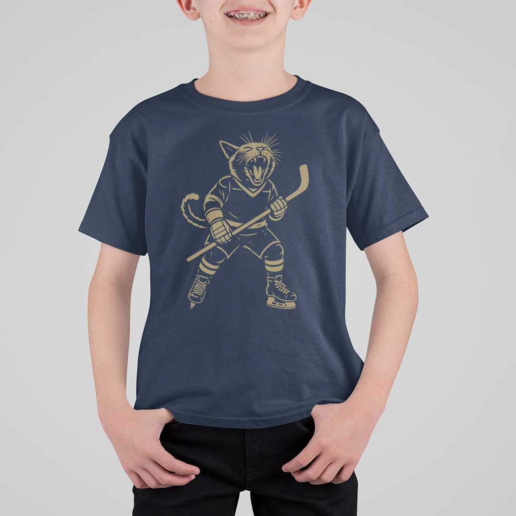 Vintage Cat Playing Hockey T Shirt For Kid Kitten Lover Player Gift - Wonder Print Shop