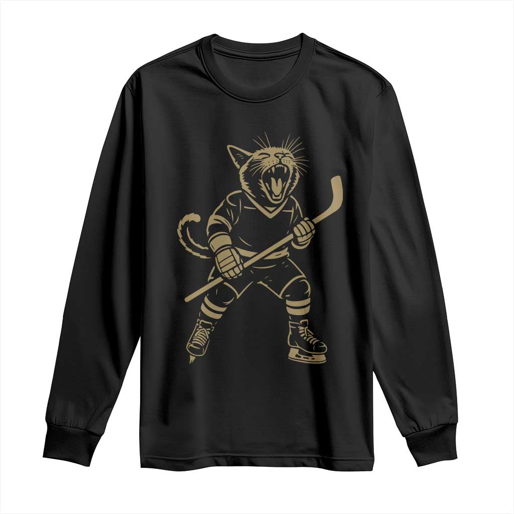 Vintage Cat Playing Hockey Long Sleeve Shirt Kitten Lover Player Gift - Wonder Print Shop