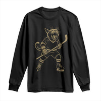Vintage Cat Playing Hockey Long Sleeve Shirt Kitten Lover Player Gift - Wonder Print Shop