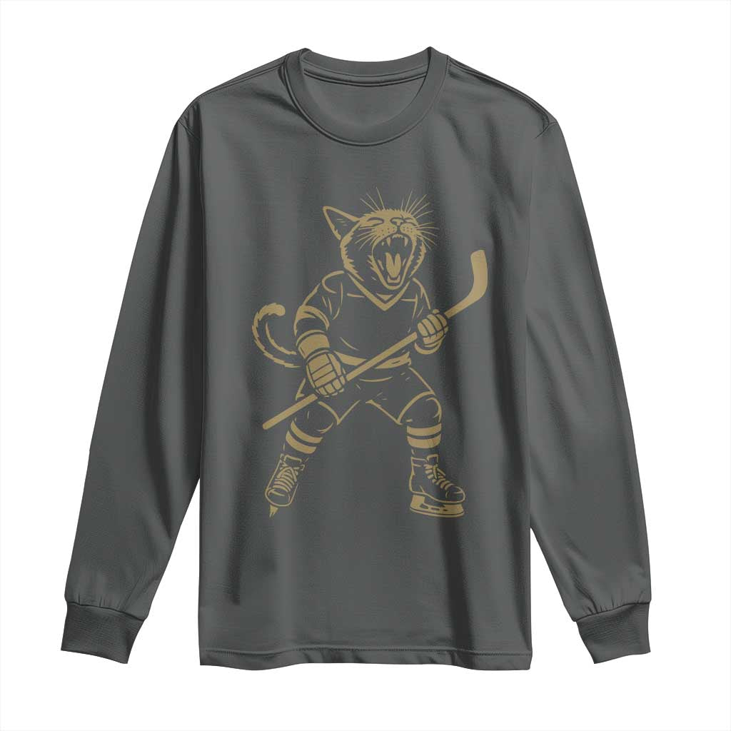 Vintage Cat Playing Hockey Long Sleeve Shirt Kitten Lover Player Gift - Wonder Print Shop