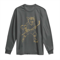 Vintage Cat Playing Hockey Long Sleeve Shirt Kitten Lover Player Gift - Wonder Print Shop