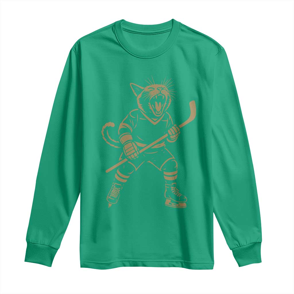 Vintage Cat Playing Hockey Long Sleeve Shirt Kitten Lover Player Gift - Wonder Print Shop