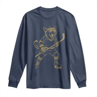 Vintage Cat Playing Hockey Long Sleeve Shirt Kitten Lover Player Gift - Wonder Print Shop