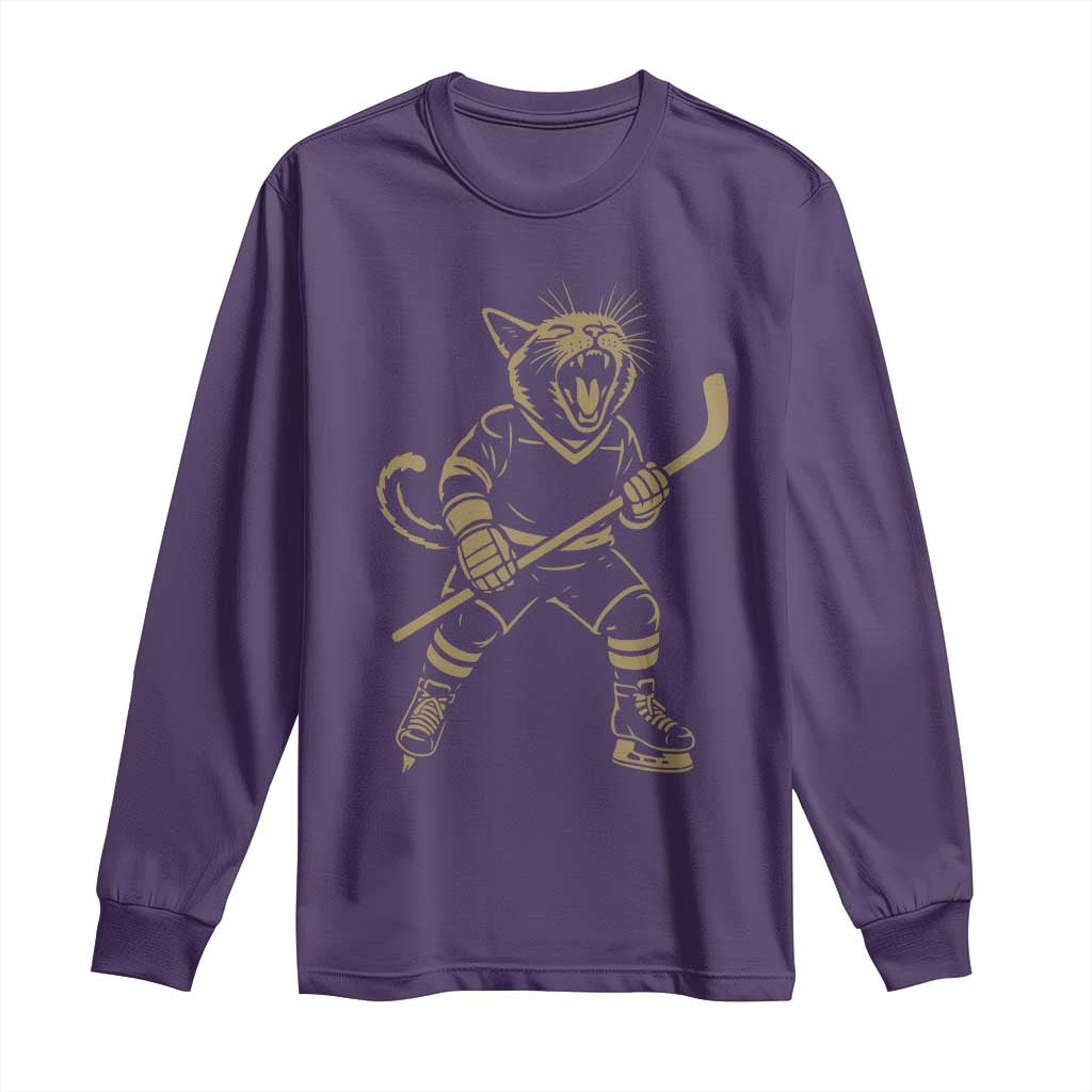 Vintage Cat Playing Hockey Long Sleeve Shirt Kitten Lover Player Gift - Wonder Print Shop