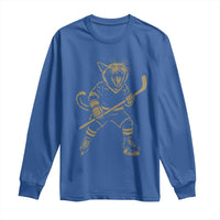 Vintage Cat Playing Hockey Long Sleeve Shirt Kitten Lover Player Gift - Wonder Print Shop