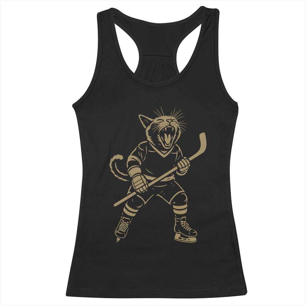 Vintage Cat Playing Hockey Racerback Tank Top Kitten Lover Player Gift - Wonder Print Shop