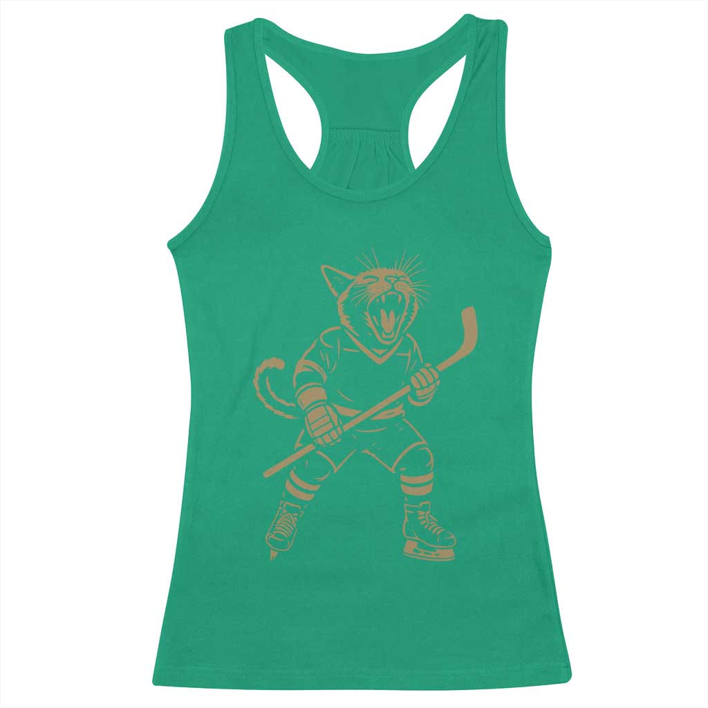 Vintage Cat Playing Hockey Racerback Tank Top Kitten Lover Player Gift - Wonder Print Shop
