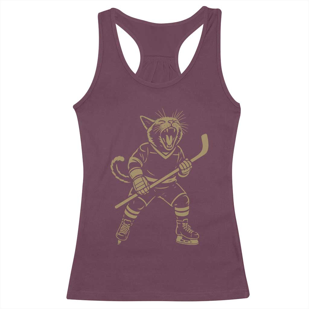 Vintage Cat Playing Hockey Racerback Tank Top Kitten Lover Player Gift - Wonder Print Shop