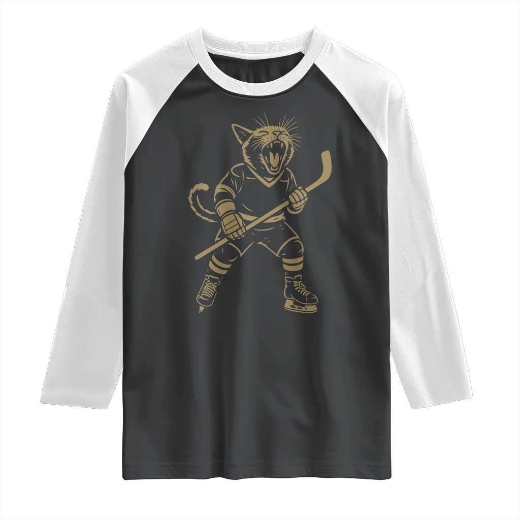 Vintage Cat Playing Hockey Raglan Shirt Kitten Lover Player Gift - Wonder Print Shop