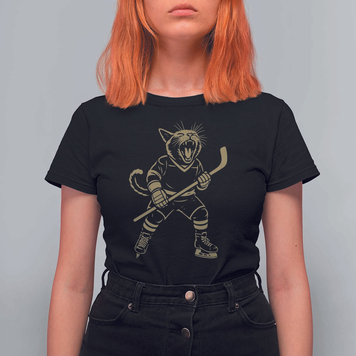 Vintage Cat Playing Hockey T Shirt For Women Kitten Lover Player Gift - Wonder Print Shop