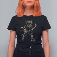 Vintage Cat Playing Hockey T Shirt For Women Kitten Lover Player Gift - Wonder Print Shop