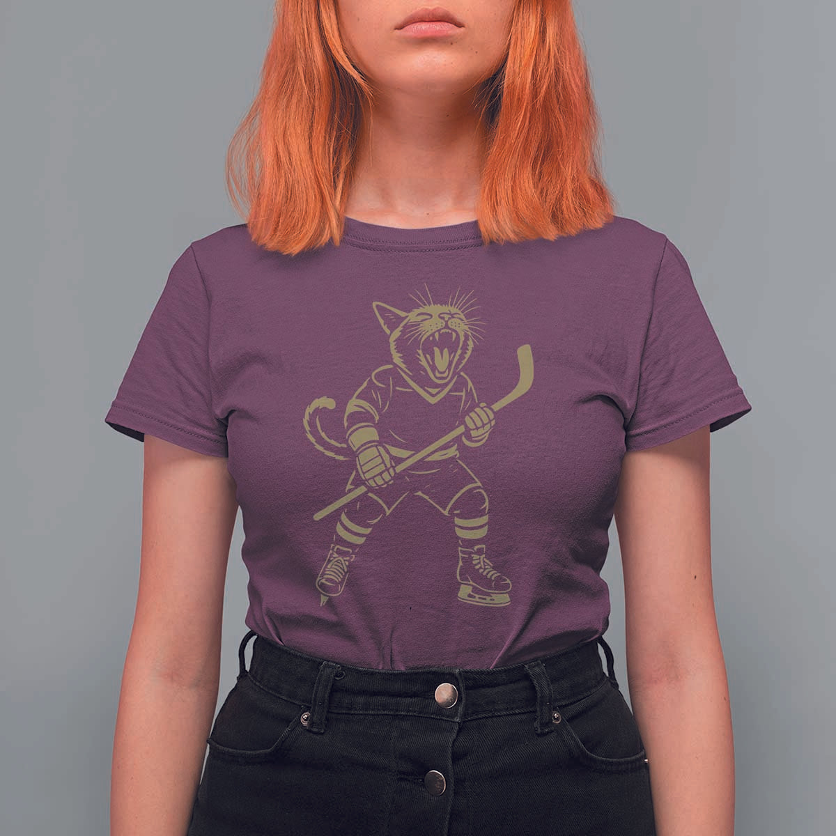 Vintage Cat Playing Hockey T Shirt For Women Kitten Lover Player Gift - Wonder Print Shop