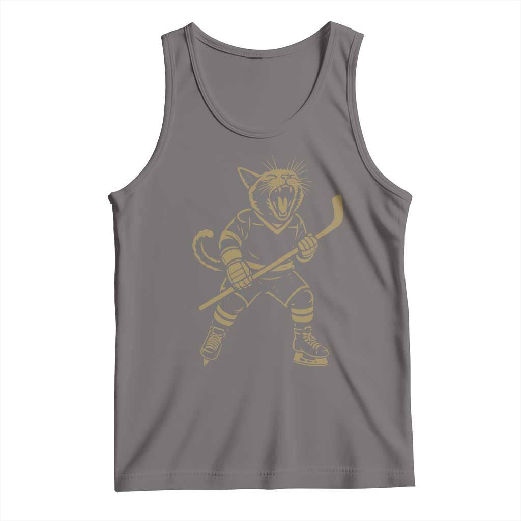 Vintage Cat Playing Hockey Tank Top Kitten Lover Player Gift - Wonder Print Shop