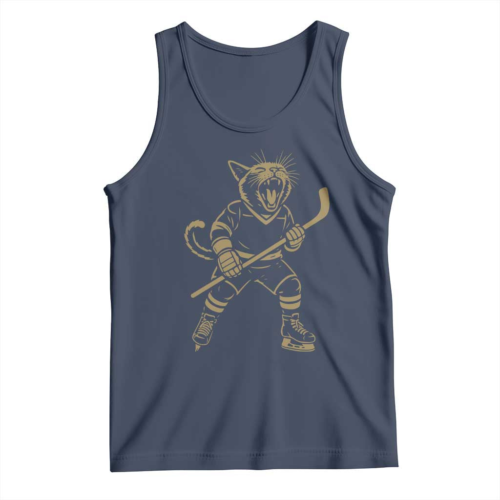 Vintage Cat Playing Hockey Tank Top Kitten Lover Player Gift - Wonder Print Shop