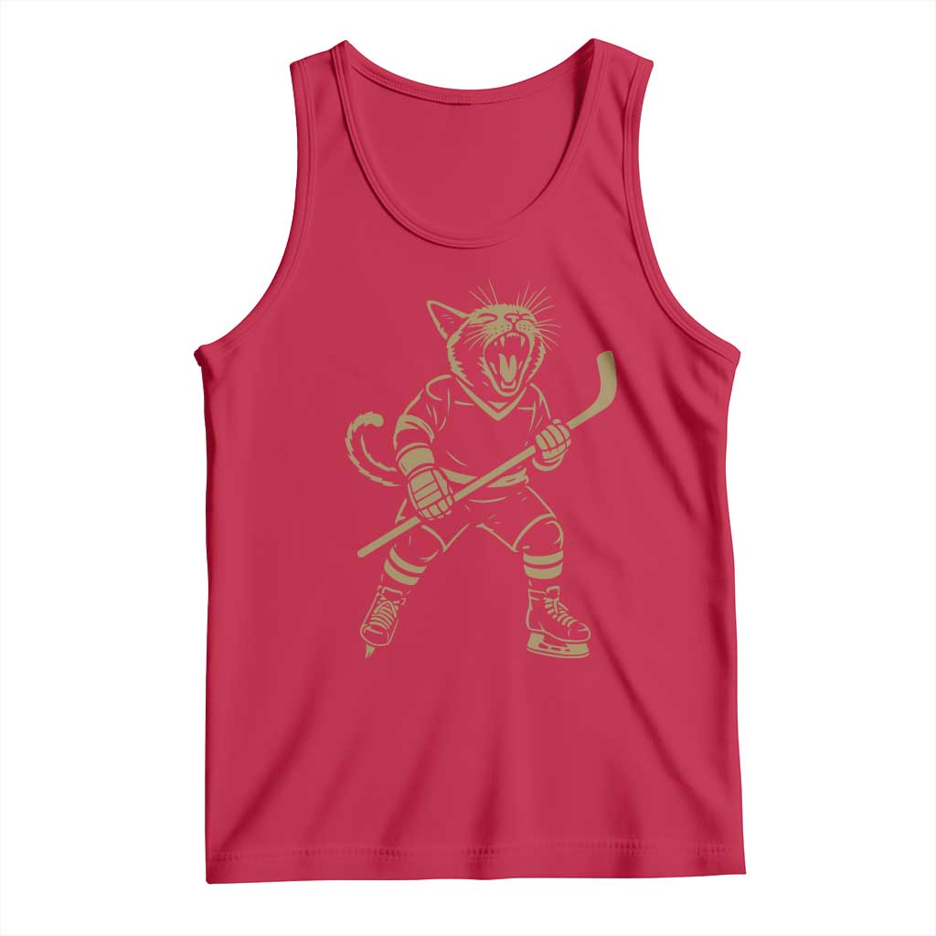 Vintage Cat Playing Hockey Tank Top Kitten Lover Player Gift - Wonder Print Shop