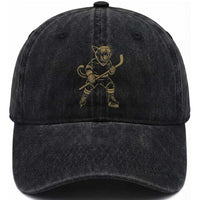 Vintage Cat Playing Hockey Washed Cotton Baseball Cap Kitten Lover Player Gift