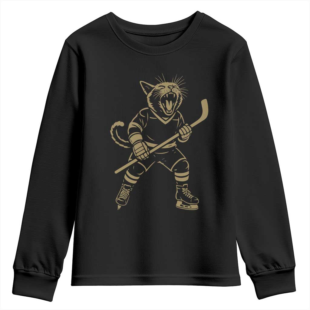 Vintage Cat Playing Hockey Youth Sweatshirt Kitten Lover Player Gift - Wonder Print Shop