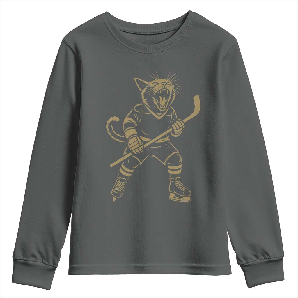 Vintage Cat Playing Hockey Youth Sweatshirt Kitten Lover Player Gift - Wonder Print Shop