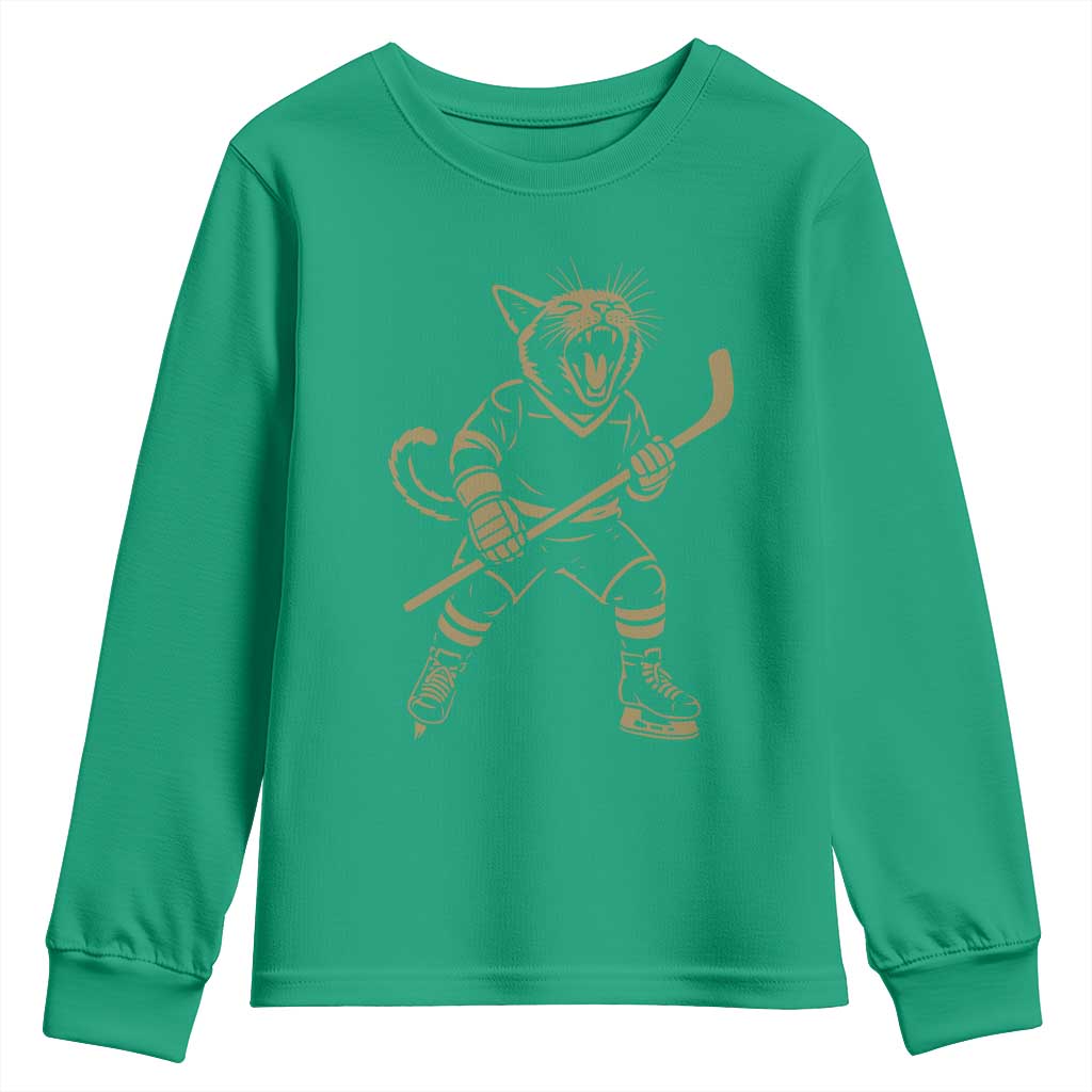 Vintage Cat Playing Hockey Youth Sweatshirt Kitten Lover Player Gift - Wonder Print Shop